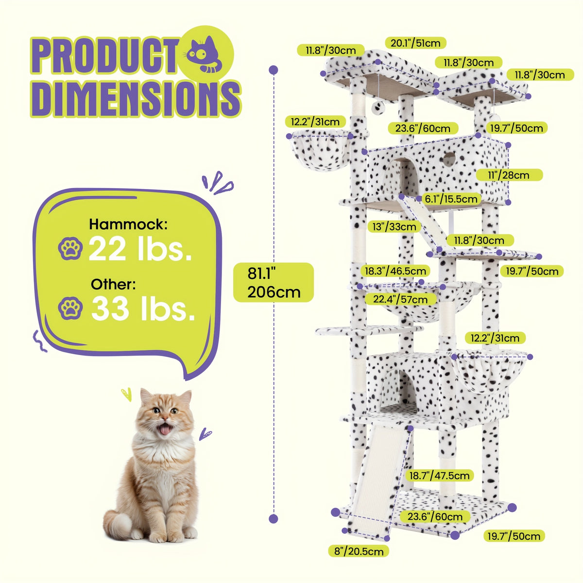 Multi-Size Cat Tree Tower for Indoor Cats, 36 65 68 or 81 Inch Multi-Level Pet Furniture with Sisal Scratching Posts and Plush Resting Areas