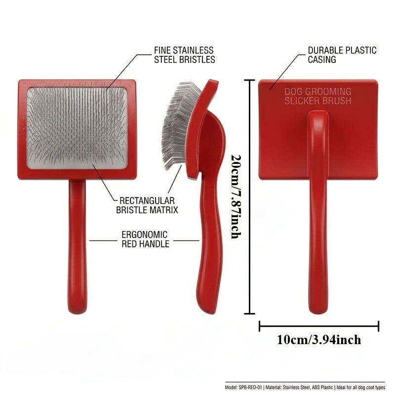 Dog Slicker Brush Set with Extra-Long Pins and Ergonomic Red Handle for Goldendoodles, Labradoodles and Poodles, Thick Coat Grooming and Loose Fur Care