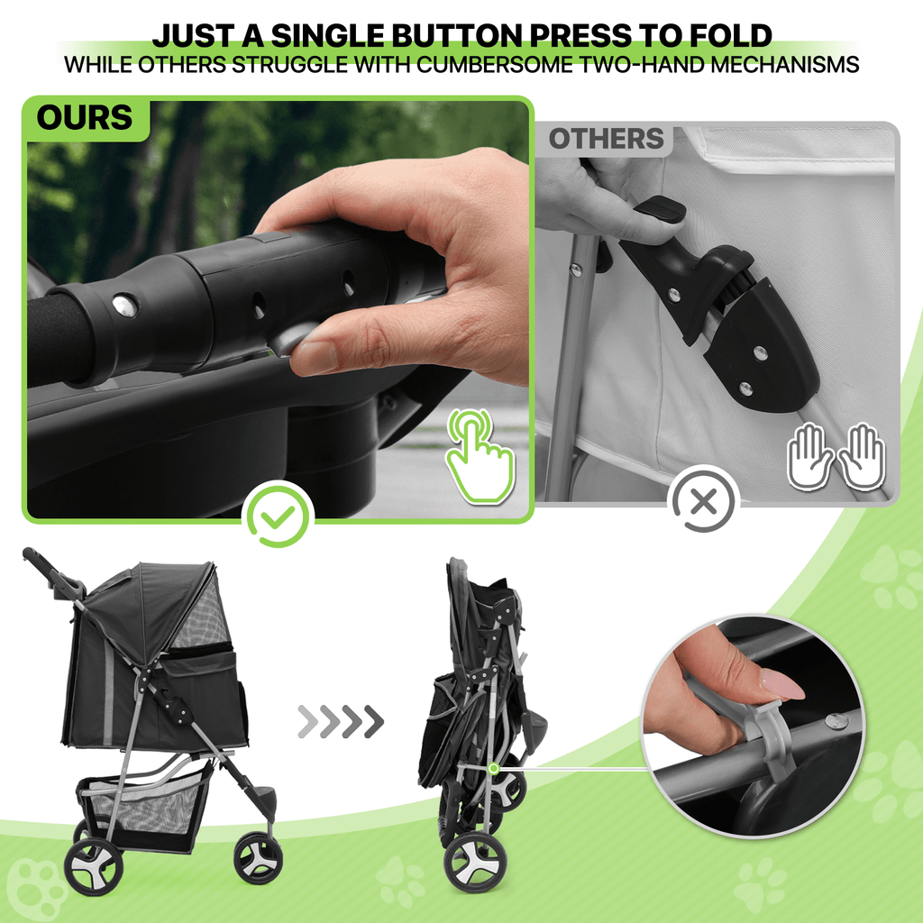 Pet Stroller with Storage Basket and Cup Holder, Magshion Three-Wheel Foldable Pushchair for Small and Medium Dogs and Cats, 14 Color and Pattern Options