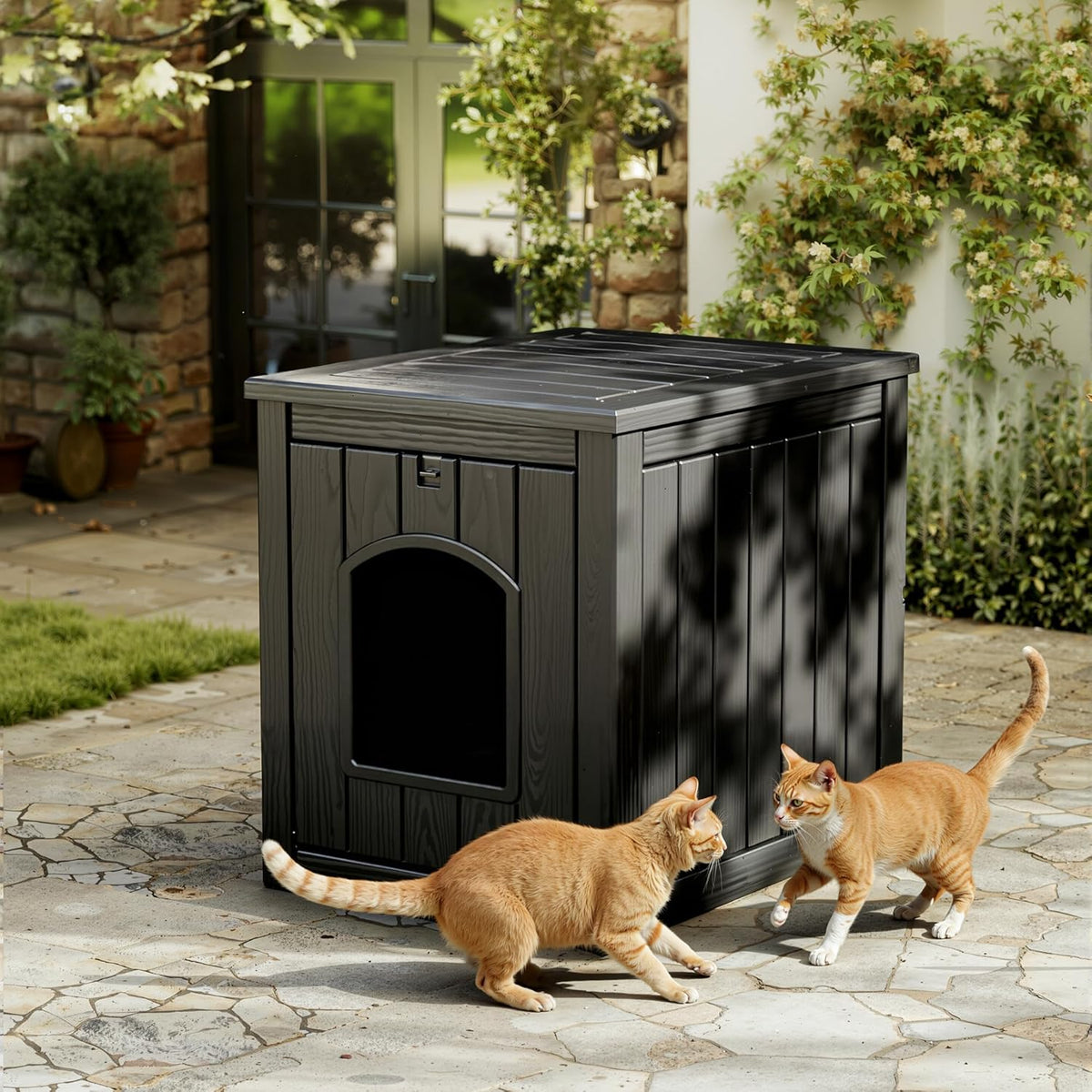 Cat Litter Cabinet End Table with Arched Entry, Hidden Litter Box Enclosure with Opening Front Panel for Indoor Homes in Light Brown or Black