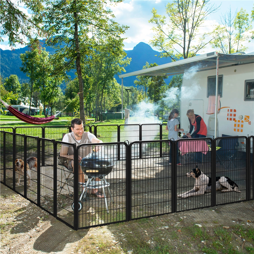 Steel Dog Playpen with Door and Tool-Free Setup, Metal Pet Exercise Fence in 24, 32 or 40 Inch Size Options for Indoor Use, Outdoor Yards and RV Camping