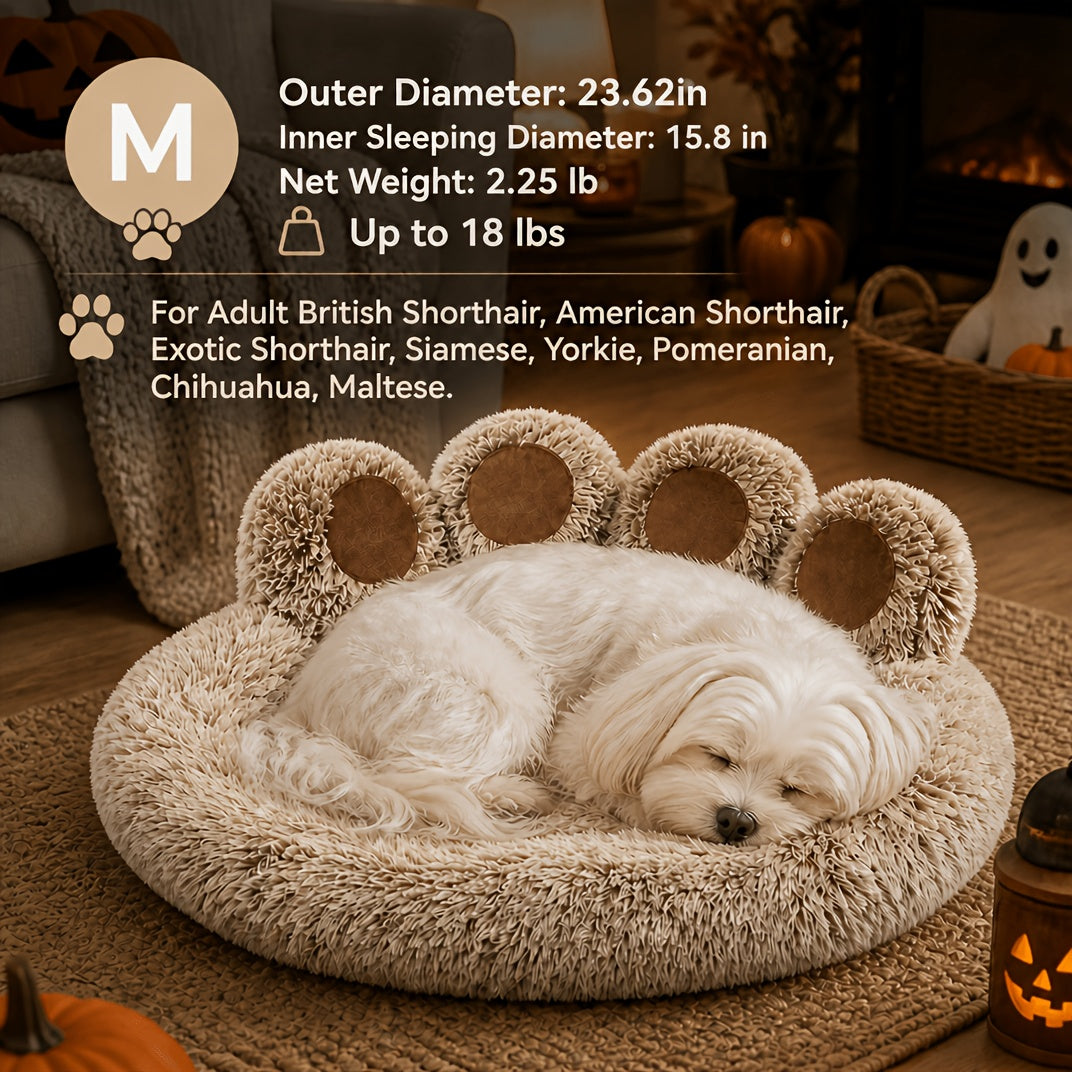 Bear Paw Dog Bed with Plush Raised Sides, Soft Cozy Cat Sleeping Cushion for Indoor Naps, Five Color Options and Six Sizes