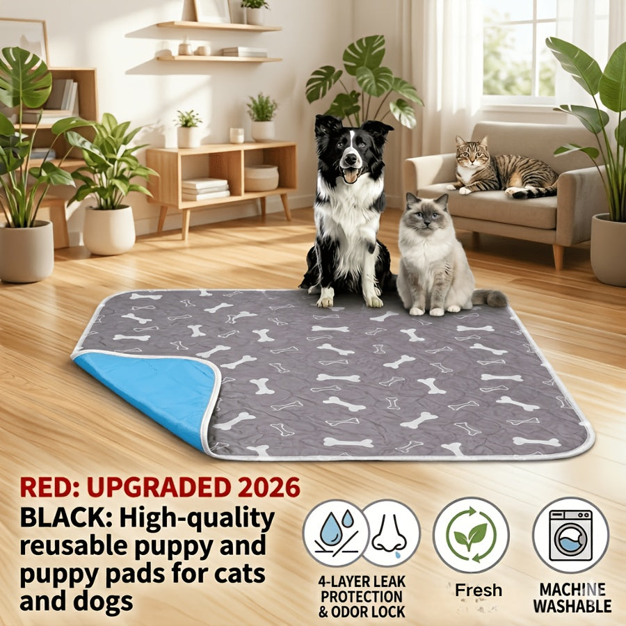 Washable Dog Pee Pads with Bone Print, 4-Layer Reusable Puppy Training Mats with Non-Slip Base for Floors, Crates and Travel, S M L