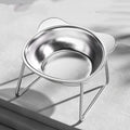 Tilted Cat Bowl with Metal Stand, 304 Stainless Steel Raised Feeding Dish with Cat-Ear Rim and 15 Degree Angle for Everyday Indoor Cat Meals