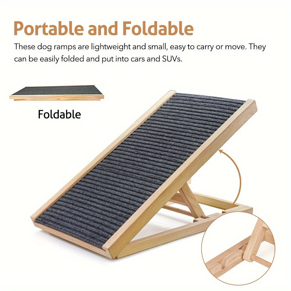 Adjustable Wooden Dog Ramp for Couch and Bed Access, Folding Pet Ramp with Textured Walking Surface for Dogs and Cats, S and L Options