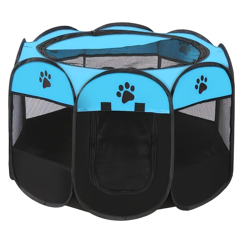 Foldable Puppy Playpen for Dogs and Cats, Octagonal Oxford Cloth Pet Tent in Blue or Off White for Supervised Indoor Rest and Outdoor Camping