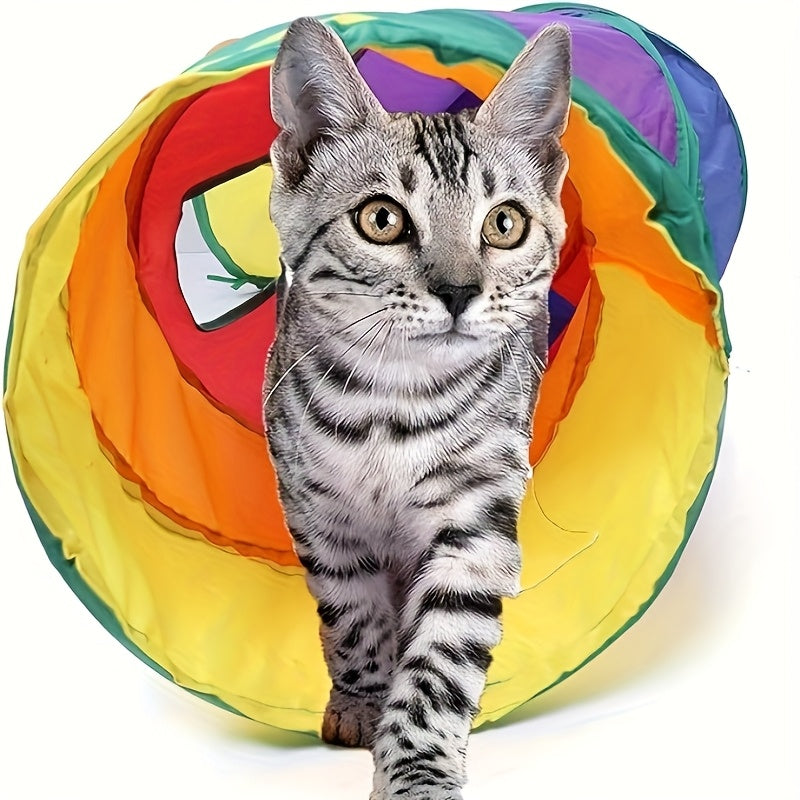 Rainbow Cat Play Tunnel, Collapsible S-Shaped or 3-Way Tubes with Peek Holes and Ball Features, Single or Two-Pack Options for Indoor Cat Play