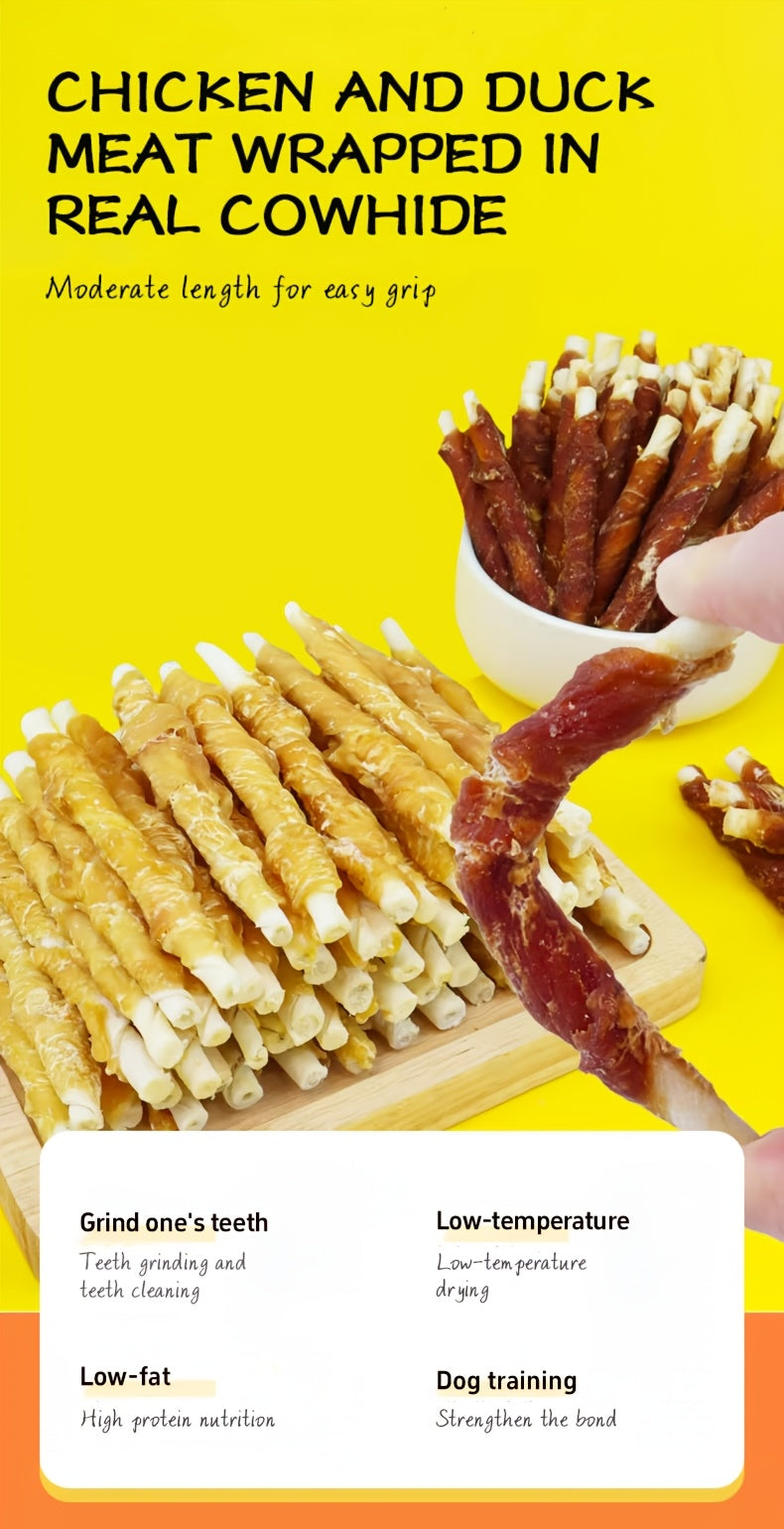 Chicken and Duck Wrapped Rawhide Dog Chews, 3.53oz Mixed Beefhide Stick Treats with Meat Wrapping for Supervised Chewing and Everyday Reward Time