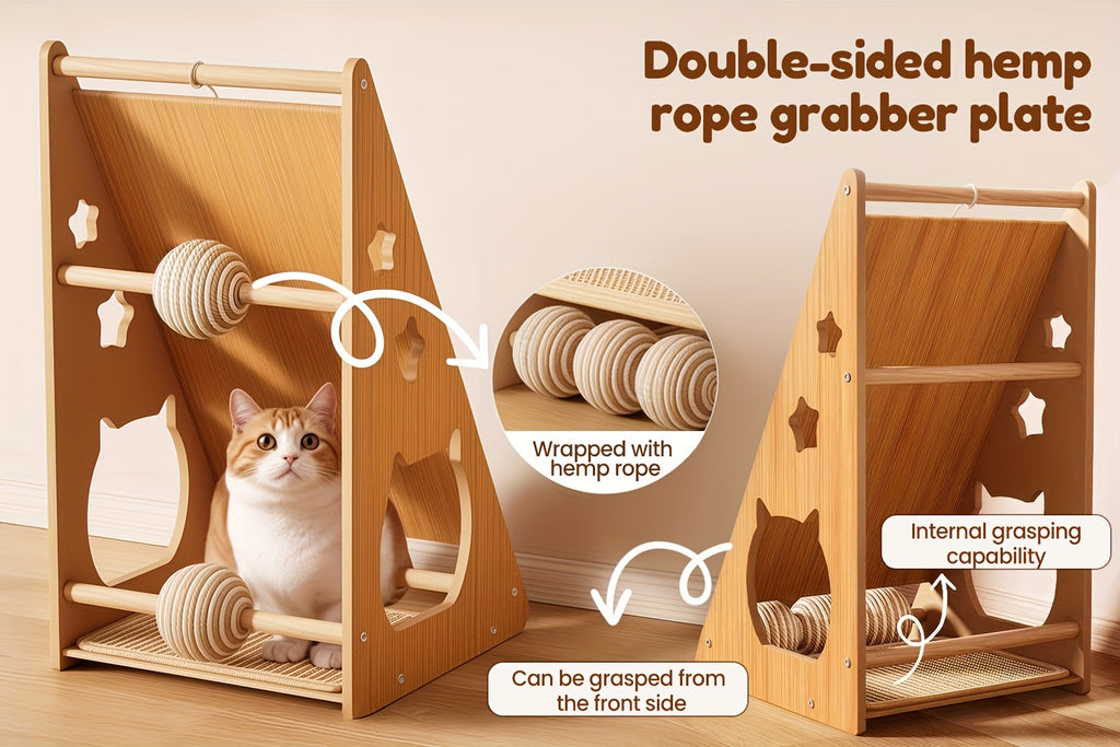 Cat Scratching Board with Sisal Pads and 3 Teaser Balls, 27-Inch Listed Indoor Cat Scratcher for Everyday Claw Scratching and Interactive Play