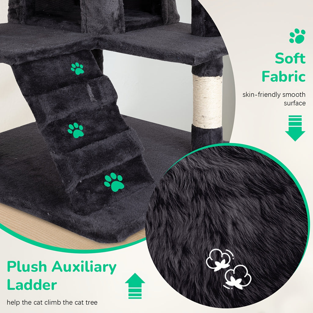 Cat Tree Activity Center for Indoor Cats, Multi-Level Climbing Tower with Scratching Posts, Perches and Condo Hideaways, 36-80 Inch Height Options