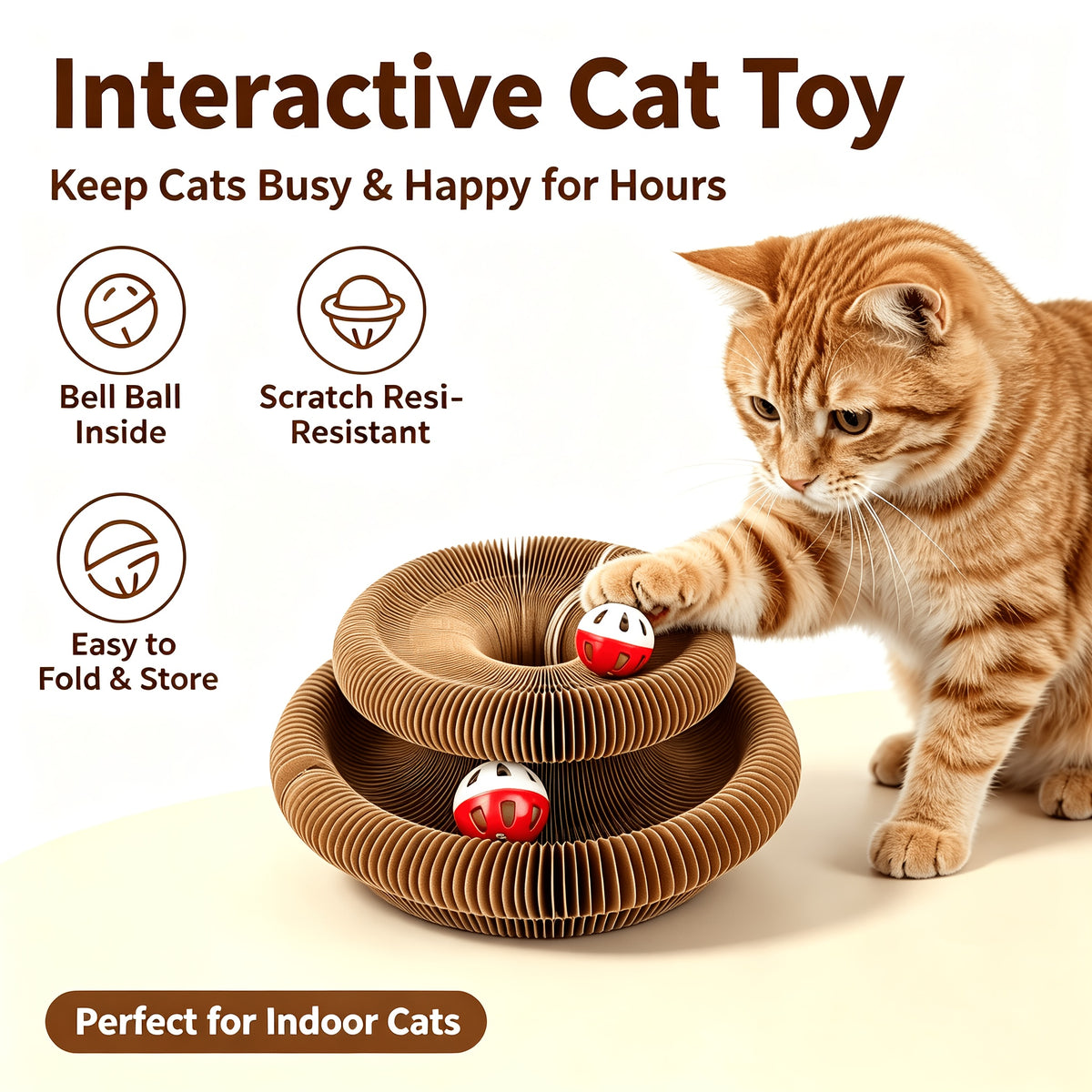 Cat Scratcher Ball Toy 2-Pack, Magic Organ Scratching Board for Indoor Cats, Battery-Free Interactive Play and Everyday Enrichment