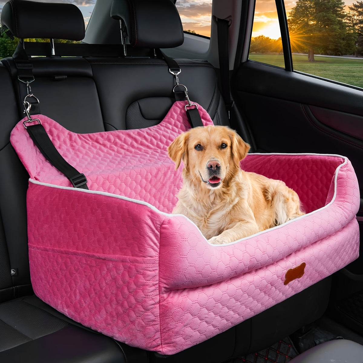 Dog Car Seat with Thick Removable Cushion, 31.1 Inch Washable Back Seat Travel Bed with Raised Sides and Six Colors for Dogs Under 55 lbs