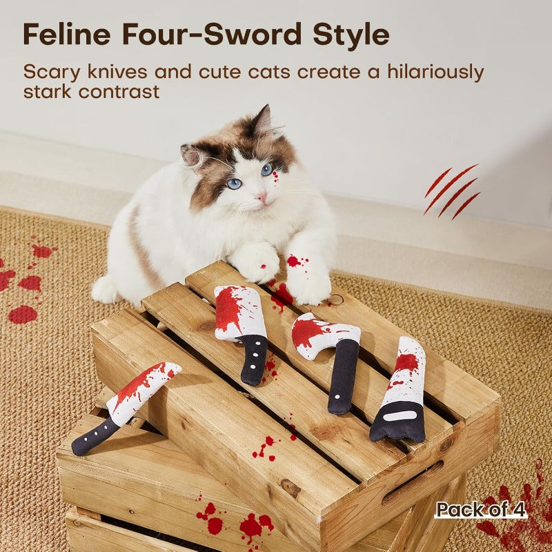 Crinkle Cat Kicker Toys 4 Pack, Knife-Shaped Fabric Toys with Pet Herb for Indoor Batting, Pouncing and Supervised Hunting Play