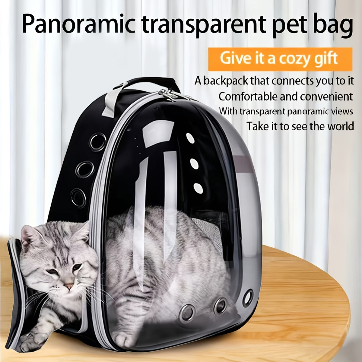 Space Capsule Cat Backpack in Black, Clear Breathable Pet Carrier with Zipper Closure for Cats and Small Dogs, Vet Visits and Outdoor Trips