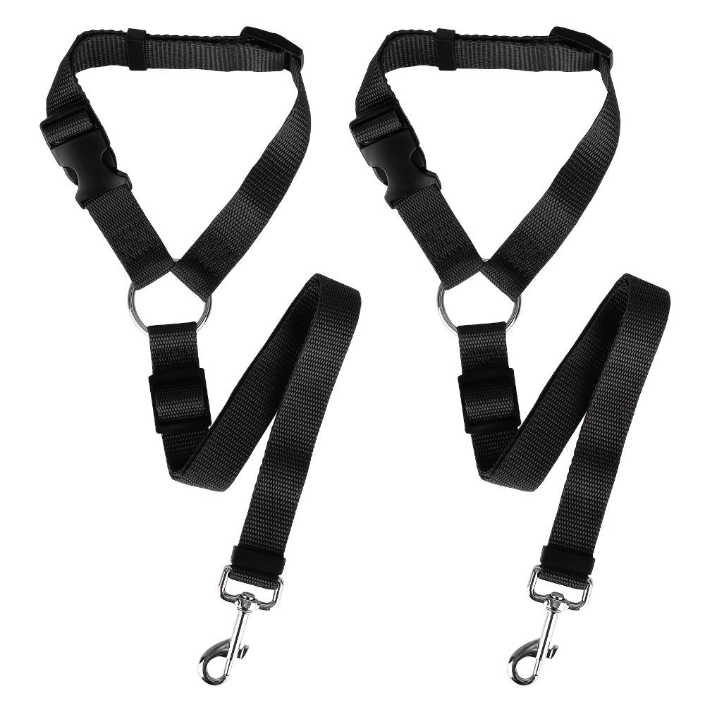 Dog Car Seat Belts 2 Pack with 15 Waste Bags and Storage Box, Adjustable Nylon Bungee Pet Travel Tethers for Small and Medium Dogs and Cats