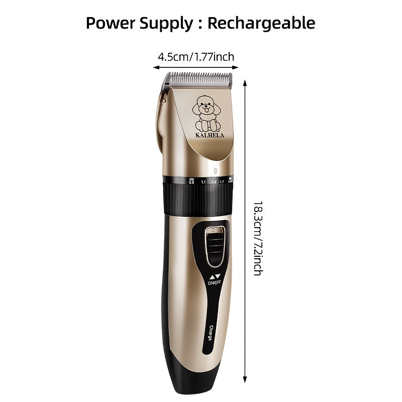 Electric Pet Clippers for Dogs and Cats, Rechargeable Low-Noise Hair Trimmer for At-Home Grooming with Three Gold Grooming Set Options