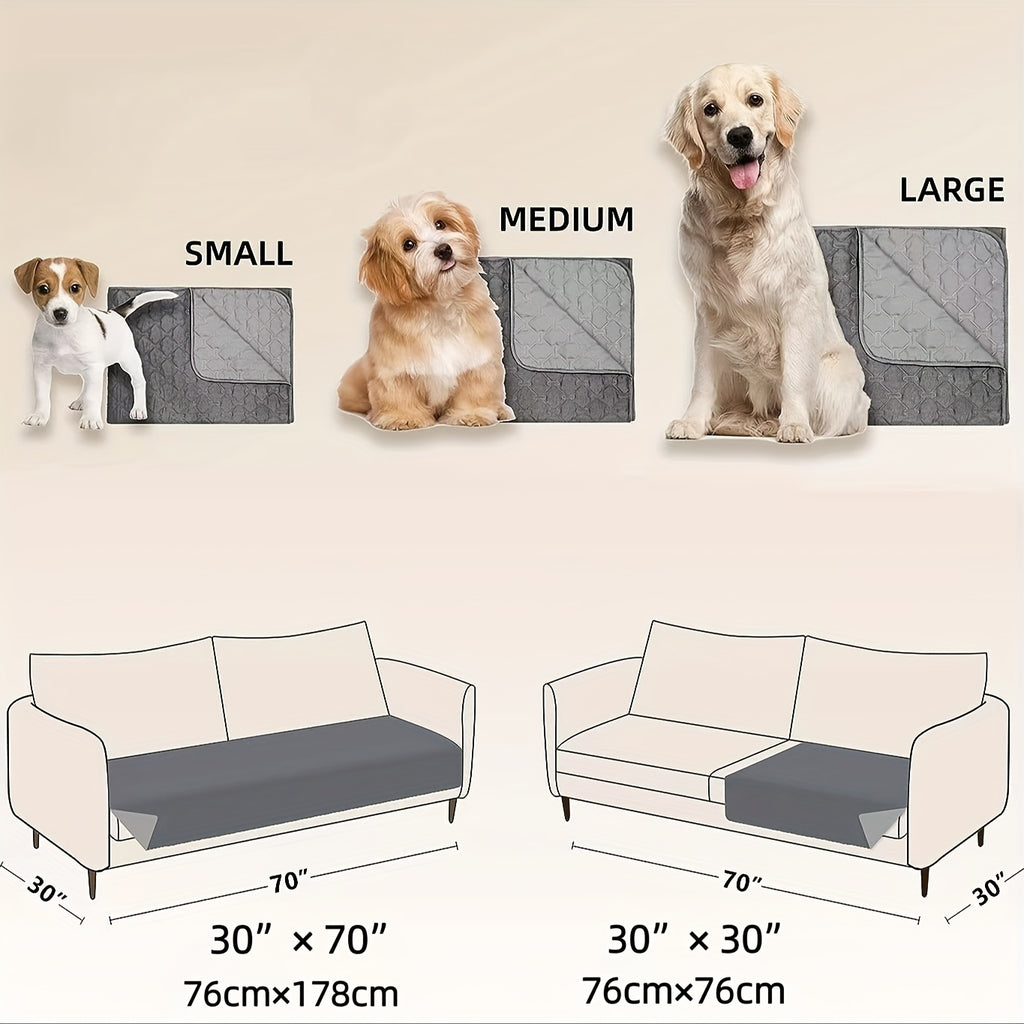 Dog Blanket with Bone Pattern and TPU Inner Membrane, Reversible Machine Washable Pet Couch and Bed Cover in Grey or Coffee, Seven Sizes