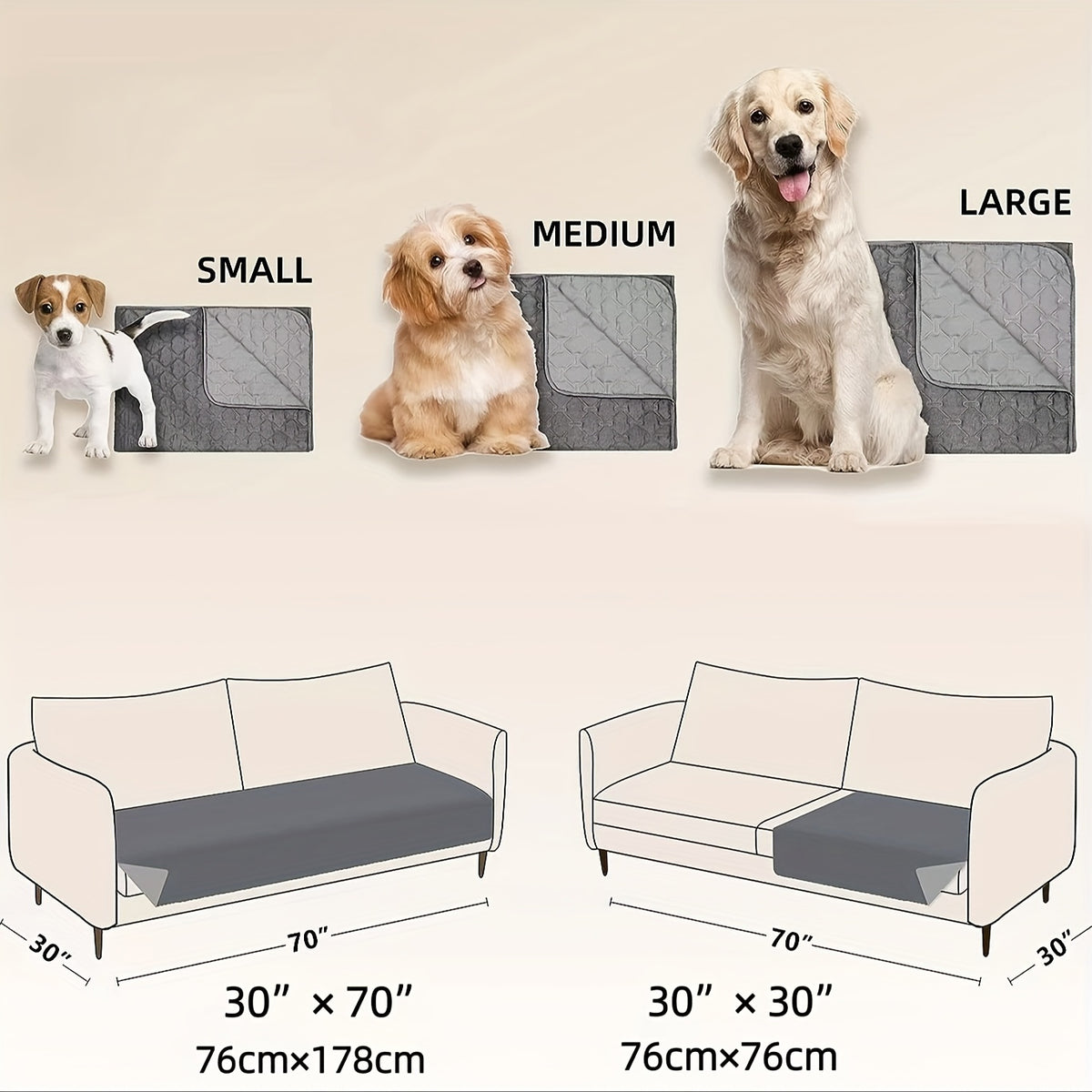 Dog Blanket with Bone Pattern and TPU Inner Membrane, Reversible Machine Washable Pet Couch and Bed Cover in Grey or Coffee, Seven Sizes
