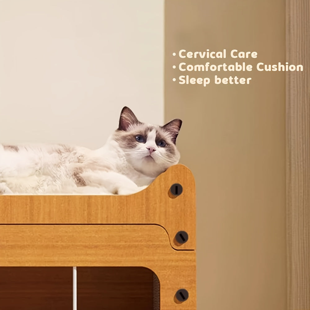 Three-Level Cat House with Dual Scratching Boards, Plush Balls and Ventilation Doors, Multi-Feature Cat Condo for Resting, Scratching and Play