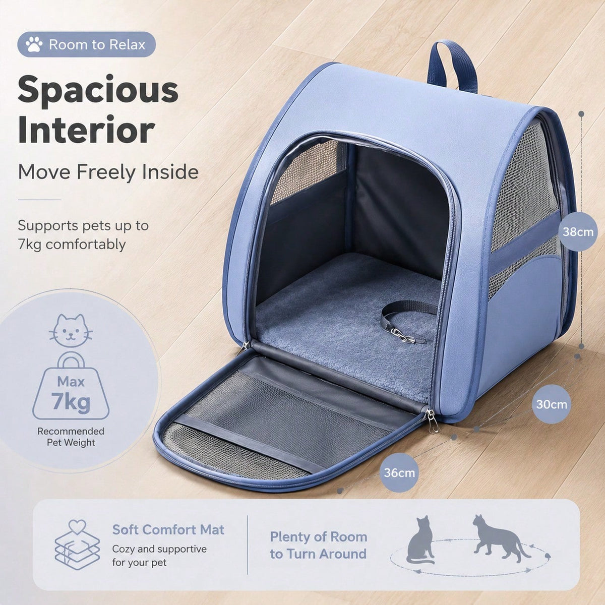 Transparent Pet Backpack Carrier for Cats & Small Dogs Up to 13 lbs, Breathable Oxford Cloth Travel Bag with Shoulder Strap for Outdoor Trips
