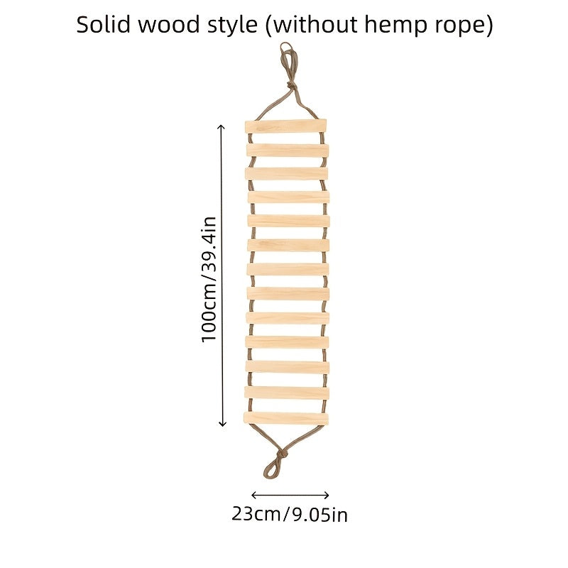 Cat Rope Ladder Bridge for Indoor Climbing, Wooden Rung Pet Walkway with Rope-Wrapped or Bare Wood Styles, 13.78 to 39.37 Inch Options