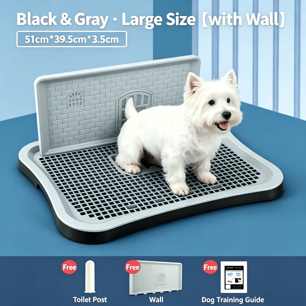 Dog Potty with Central Post, 20.1 x 15.4 Inch Indoor Puppy Training Tray with Removable Splash Wall, Mesh Surface and Non-Slip Feet