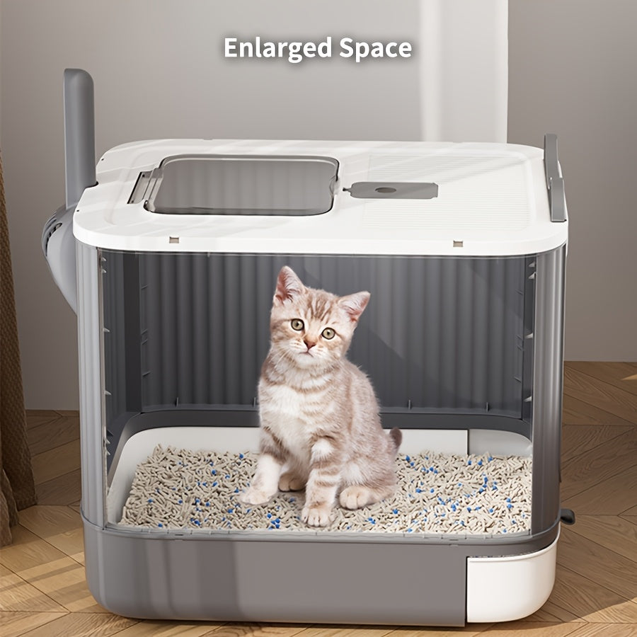 Cat Litter Box Kit with Foldable Large-Capacity Design, Tray, Scoop, Deodorizer Pack and Trash Bag for Indoor Cat Potty Care