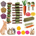 Rabbit Chew Toy Variety Set, 21 Pieces with Timothy Hay Lollipops, Grass Cakes, Hay Sticks, Carrot Shapes and Loofah Balls for Small Pet Enrichment