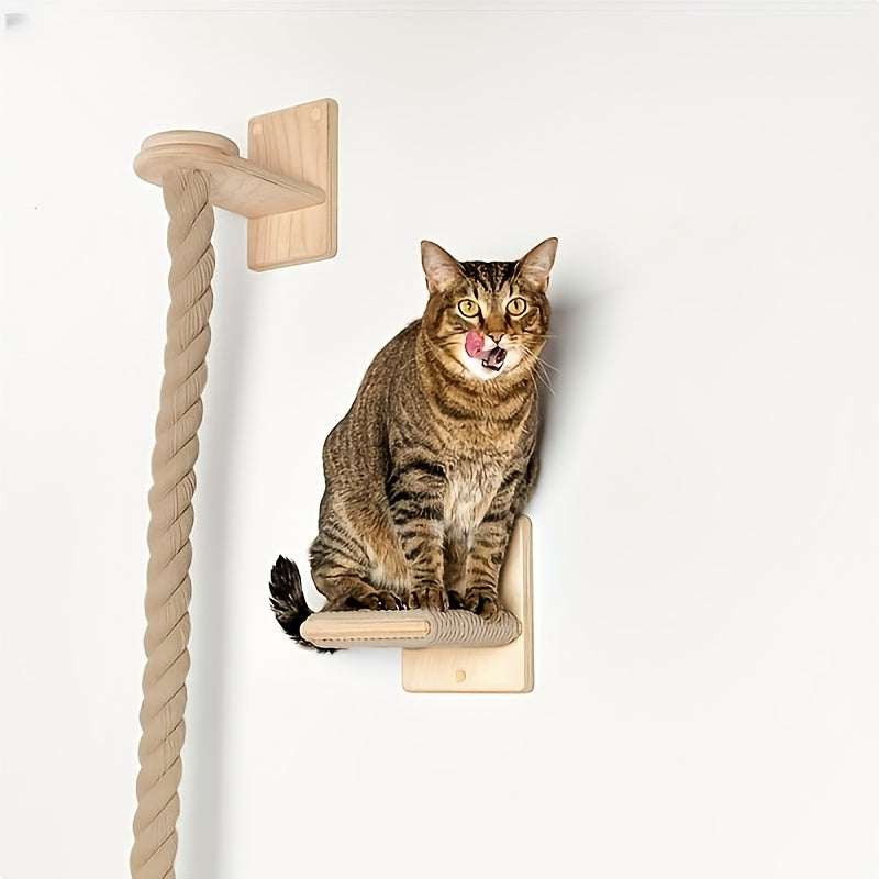 Wall-Mounted Cat Climbing Rope with Jumping Platform, Thick Natural Hemp Rope Indoor Cat Wall Accessory for Space-Saving Climbing and Play