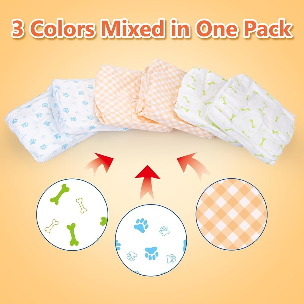Disposable Dog Diapers 12 Pack with Adjustable Fasteners, Absorbent Male and Female S or M Options for Puppy Training, Senior Dog Accidents and Travel