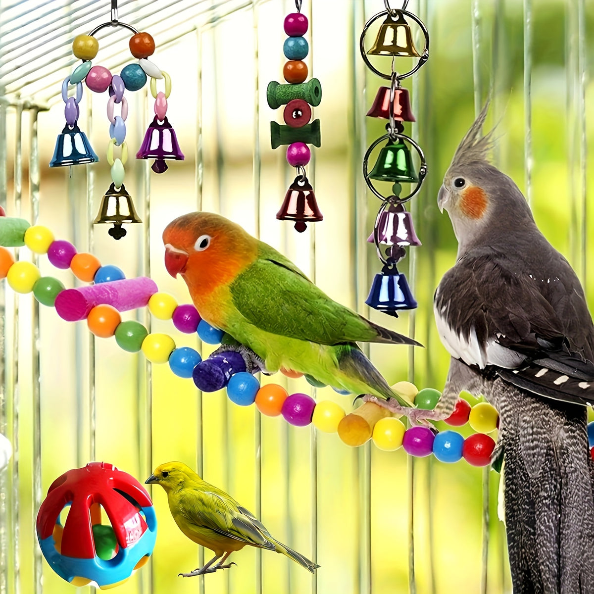 Bird Swing and Climbing Toys, 5-Piece Random Cage Assortment with Hammock and Ladder Styles for Budgies, Parakeets, Cockatiels and Conures