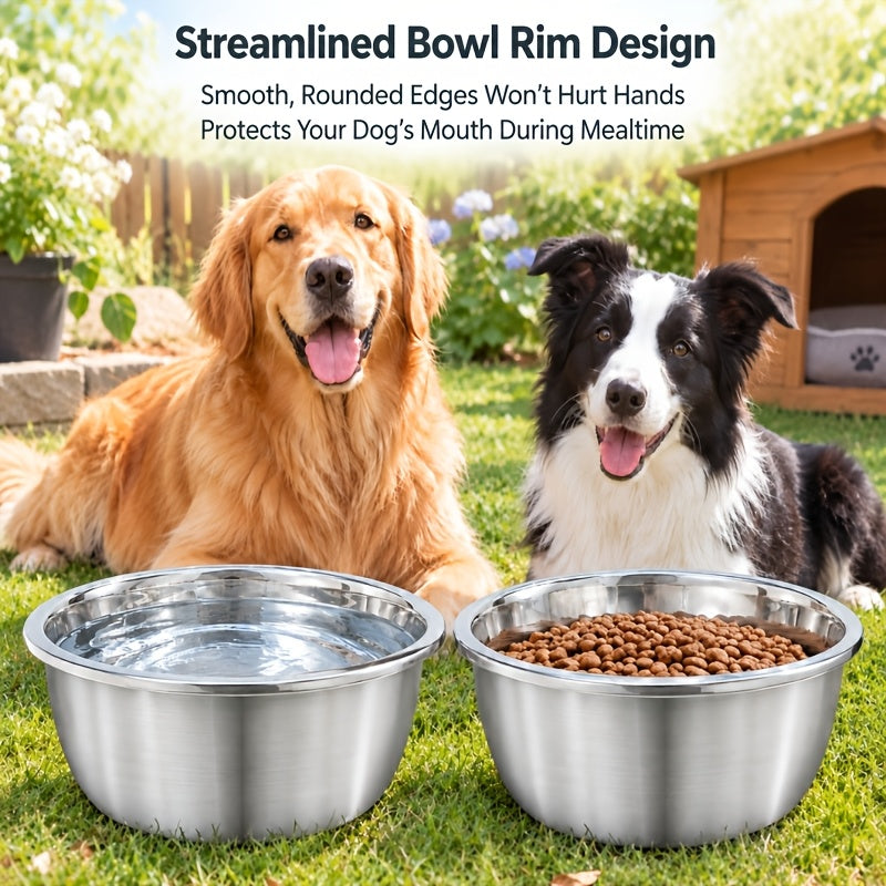Stainless Steel Dog Bowls 2-Pack, Dishwasher Safe Food and Water Dishes for Large and Extra Large Breeds, Indoor and Outdoor Feeding