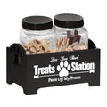 Dog Treat Container Set with Wooden Farmhouse Rack and 2 Plastic Snack Canisters, 3-Piece Pet Food Storage Organizer in Black or White for Home