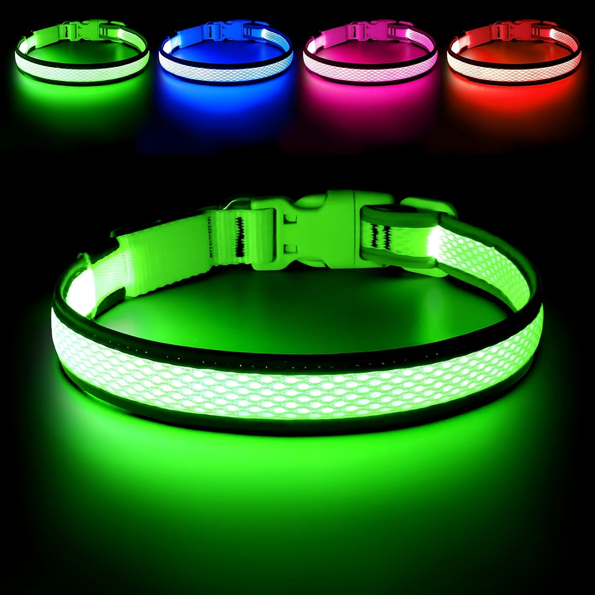 LED Dog Collar with Soft Mesh Design, USB Rechargeable Adjustable Light Up Collar for Small Medium Large Dogs, Evening Walks, XS-XL