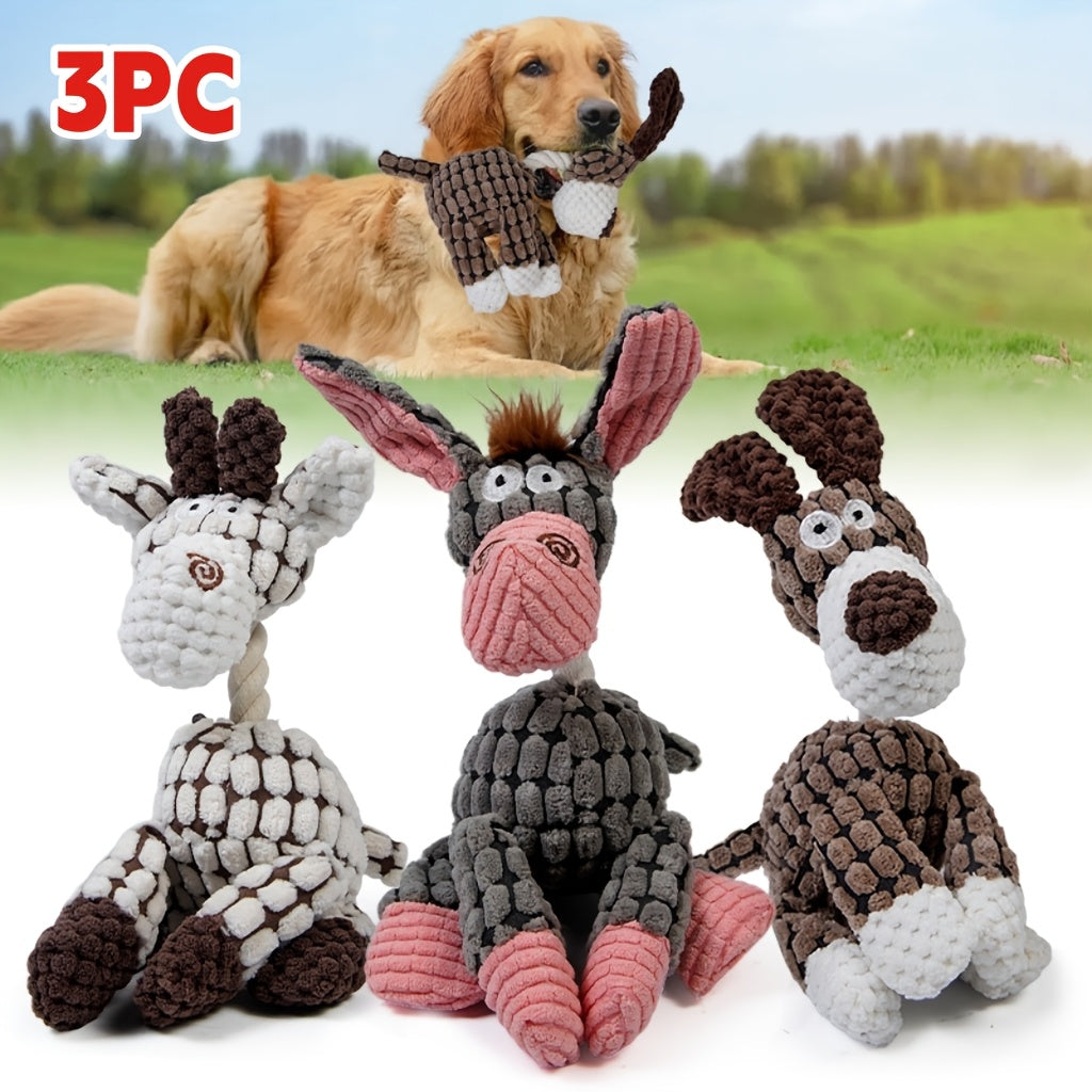 Soft Squeaky Puppy Toys for Small and Medium Dogs, Stuffed Plush Toys for Supervised Fetch and Gentle Play, Brown Single or Pink White Brown 3-Pack