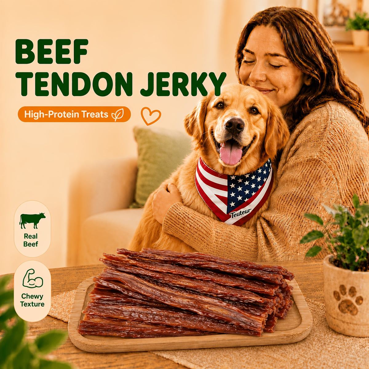 Beef Strips for Dogs 100g Beef Tendon Slices, Canine Snack Treats for Supervised Reward Time, Home Training Practice and Everyday Bonding