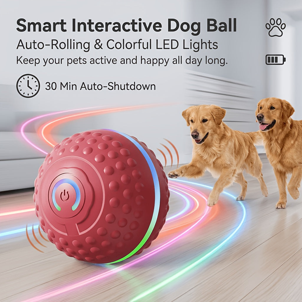 Electric Rolling Dog Toy Ball in Red, Automatic Moving Pet Ball for Interactive Chase Games, Supervised Playtime and Everyday Enrichment