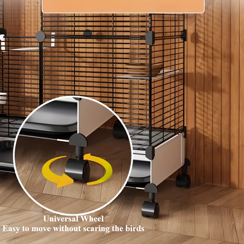 Rolling Bird Cage with Roof and Hanging Toys, Large Bird Habitat with Stand for Parrots, Lovebirds and Pigeons in Black or White