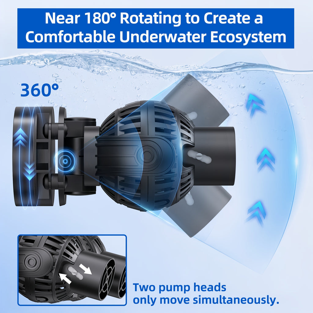 Aquarium Wave Maker with Dual 180° Adjustable Heads, Magnetic Mount Circulation Powerhead for 55–125 Gallon Freshwater and Saltwater Reef Tanks
