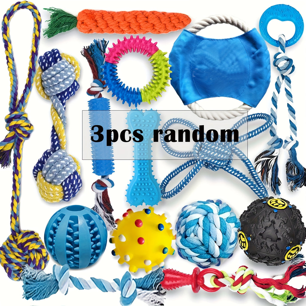 Dog Chew Toy Variety Bundle, Random 3 or 6 Piece Assortment for Puppy Playtime, Interactive Chewing and Supervised Everyday Toy Rotation