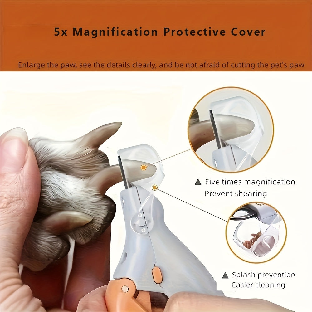 Ergonomic Dog Nail Clippers with LED Light, Non-Slip Textured Handle in Orange and Grey for Controlled At-Home Pet Claw Trimming and Grooming