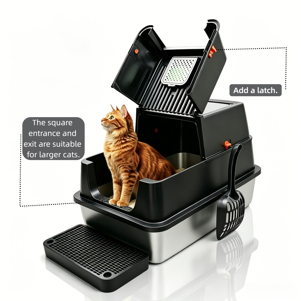 Flip-Top Stainless Steel Litter Box, XL High-Sided Metal Cat Tray with Enclosed and Upgraded Model Options for Indoor Cats and Multi-Cat Home Routines