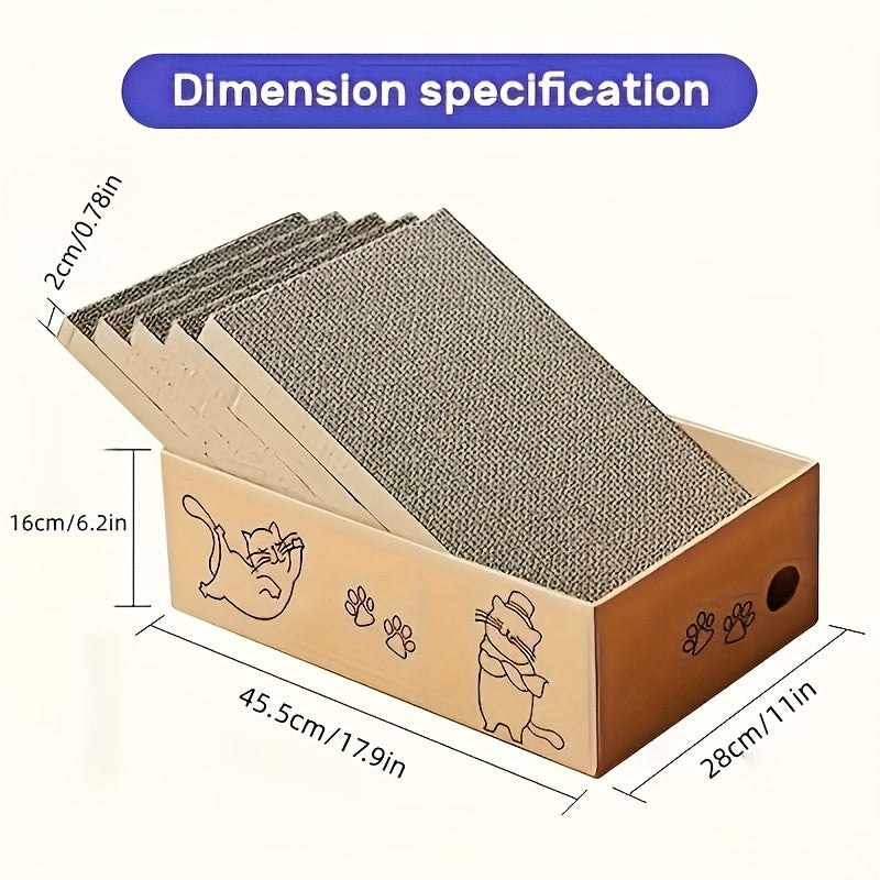Cat Scratching Board Set with Box, 5 Reversible Corrugated Cardboard Pads for Indoor Scratching, Resting and Play, Standard or Extra Large Options