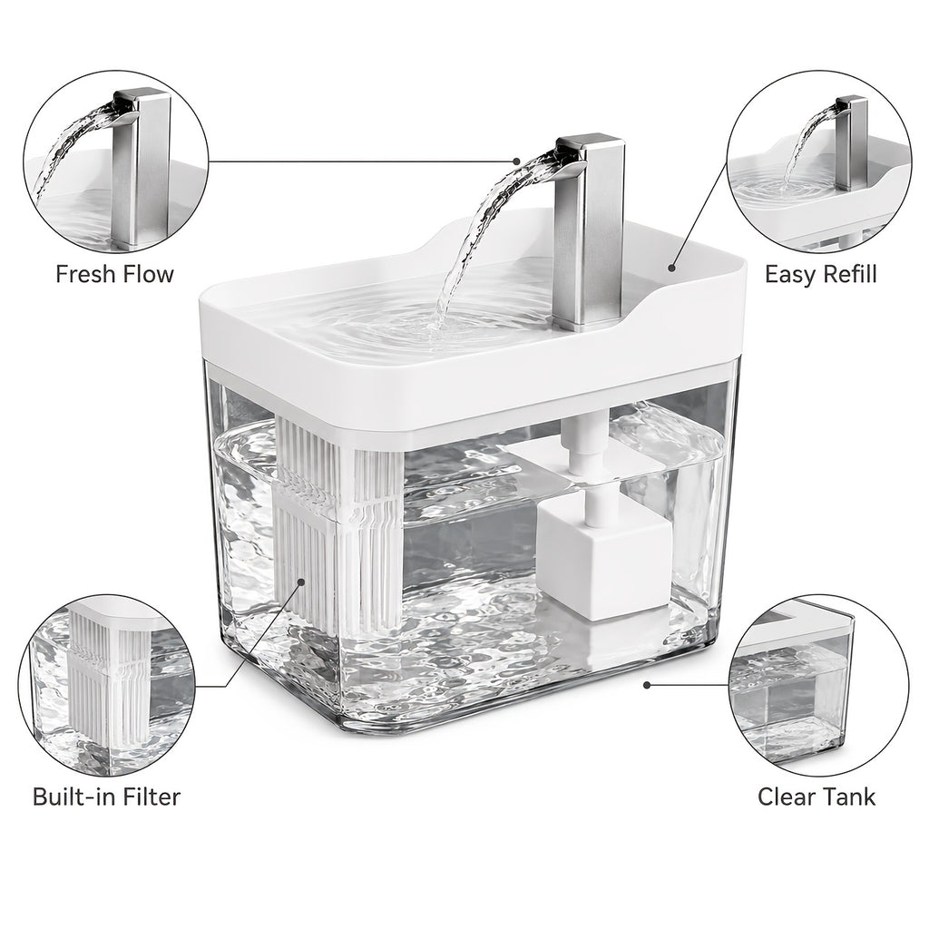 Cat Water Fountain with Faucet-Style Spout, Quiet USB Powered Filtered Pet Drinking Dispenser with Visible Water Tank for Cats and Dogs