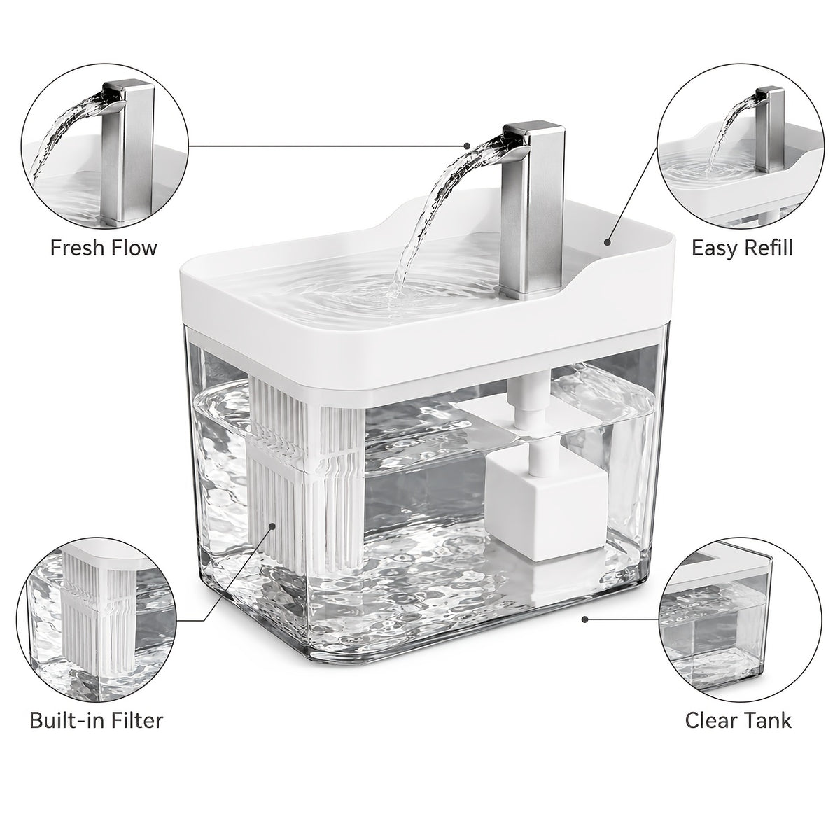 Cat Water Fountain with Faucet-Style Spout, Quiet USB Powered Filtered Pet Drinking Dispenser with Visible Water Tank for Cats and Dogs
