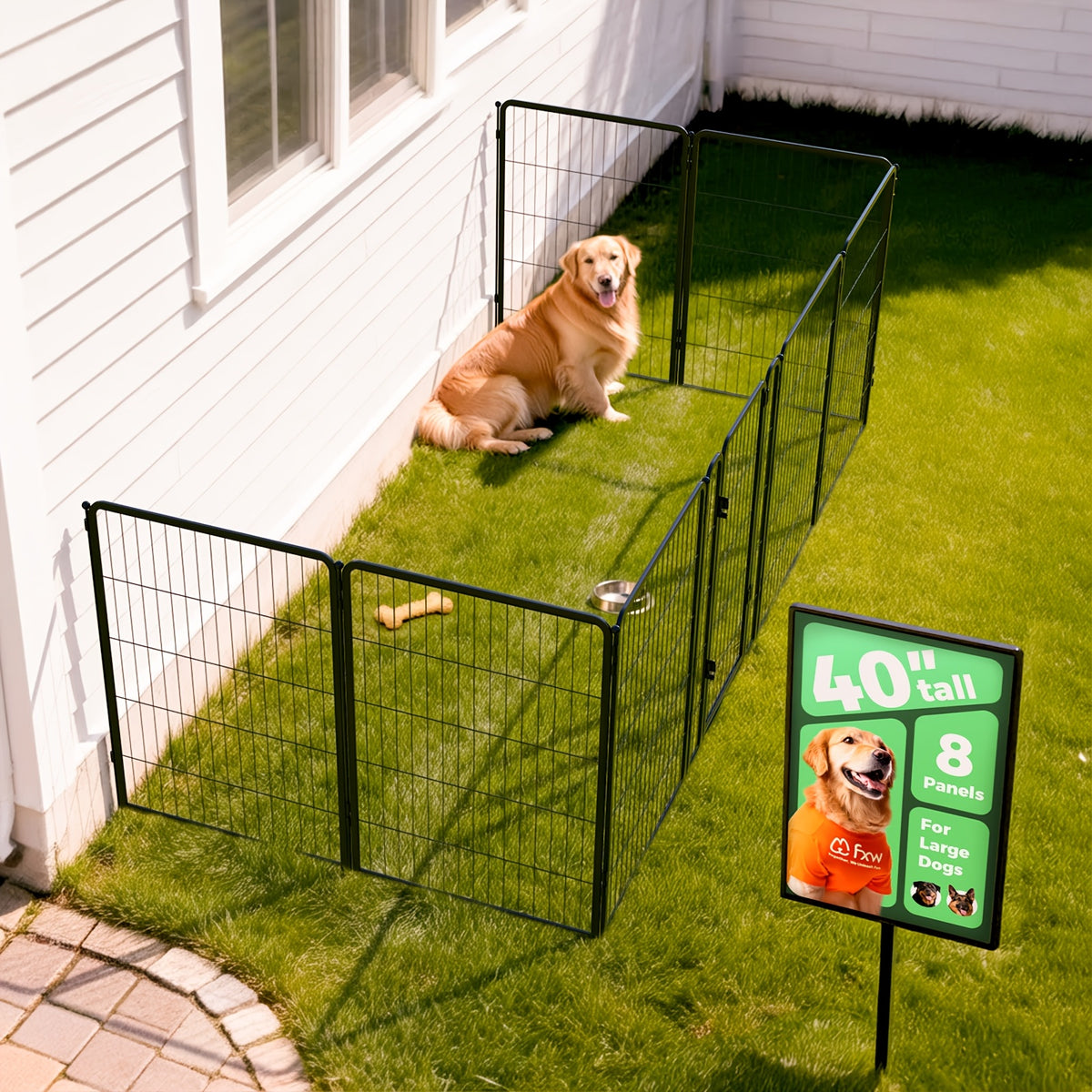 Dog Exercise Pen with Gate, Heavy-Duty Metal Dog Playpen in 8 to 48 Panel Options, Black or White Indoor Outdoor Fence for Yard and RV Camping