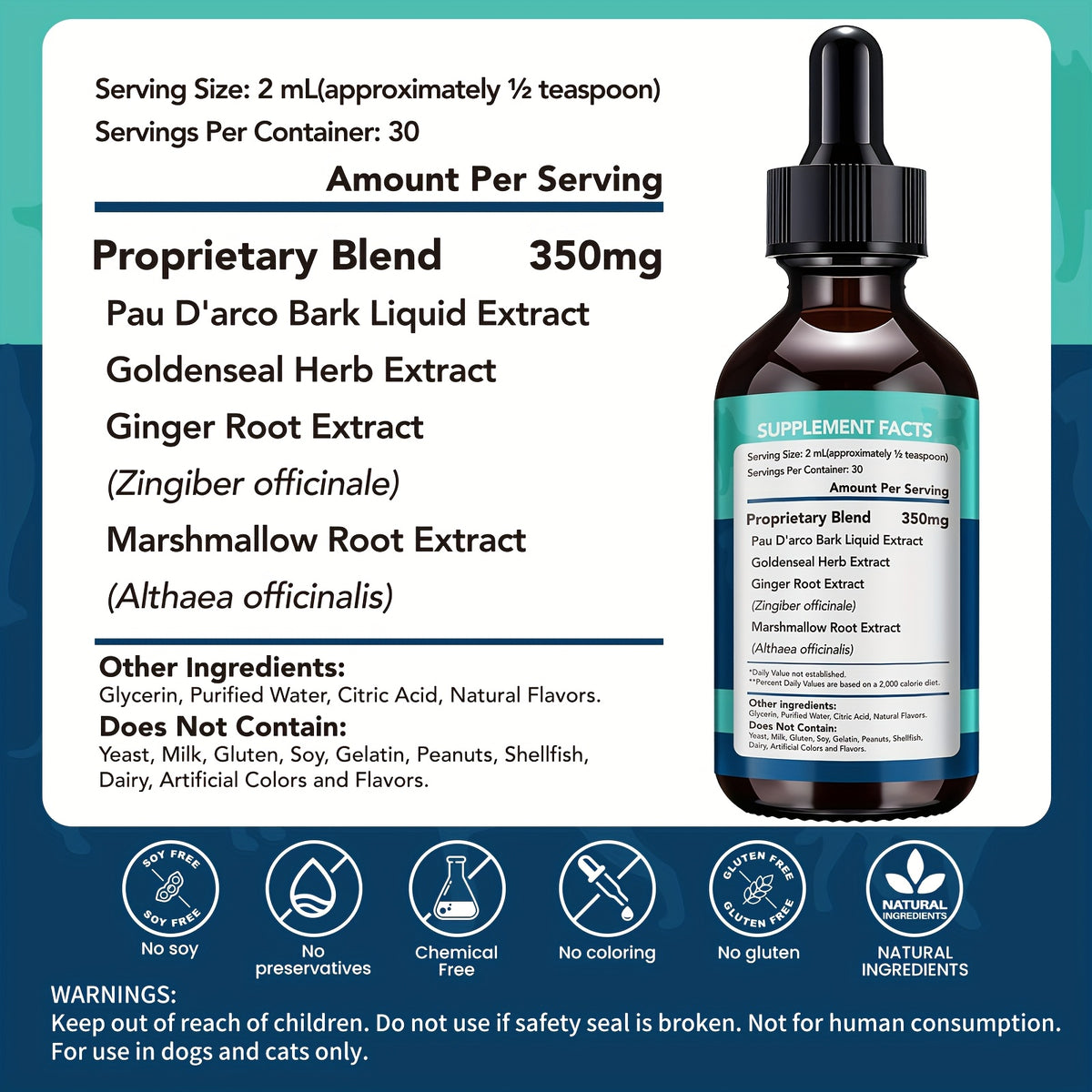Yeast Health Drops for Dogs and Cats, 2 fl oz (60 mL) Liquid Dietary Supplement in Dropper Bottle with One, Two or Three Bottle Options