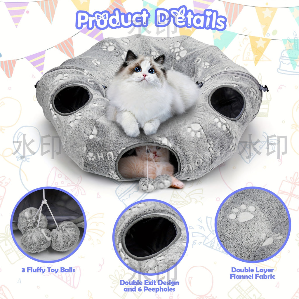 Cat Tunnel Toy Set with Tunnel Bed, Feather Toys, Balls and Fish Toys for Indoor Cats, Interactive Playtime and Cat Birthday Gifts