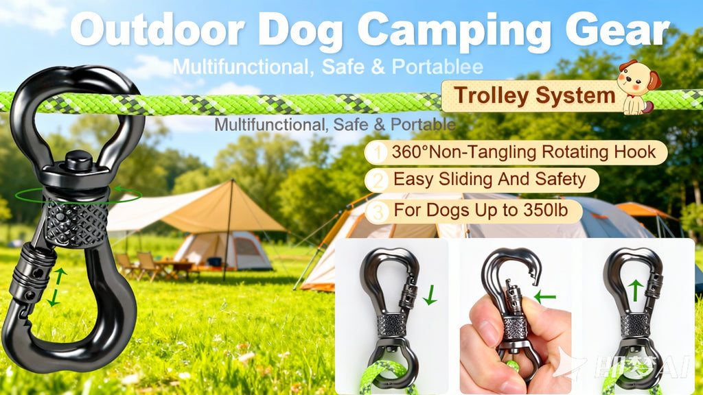 Dog Trolley System for Camping, 50/75/100ft Reflective Overhead Tie-Out Cable Run for Dogs up to 200lbs, Portable Dog Lead for Yard and Parks, Orange/Green/Blue