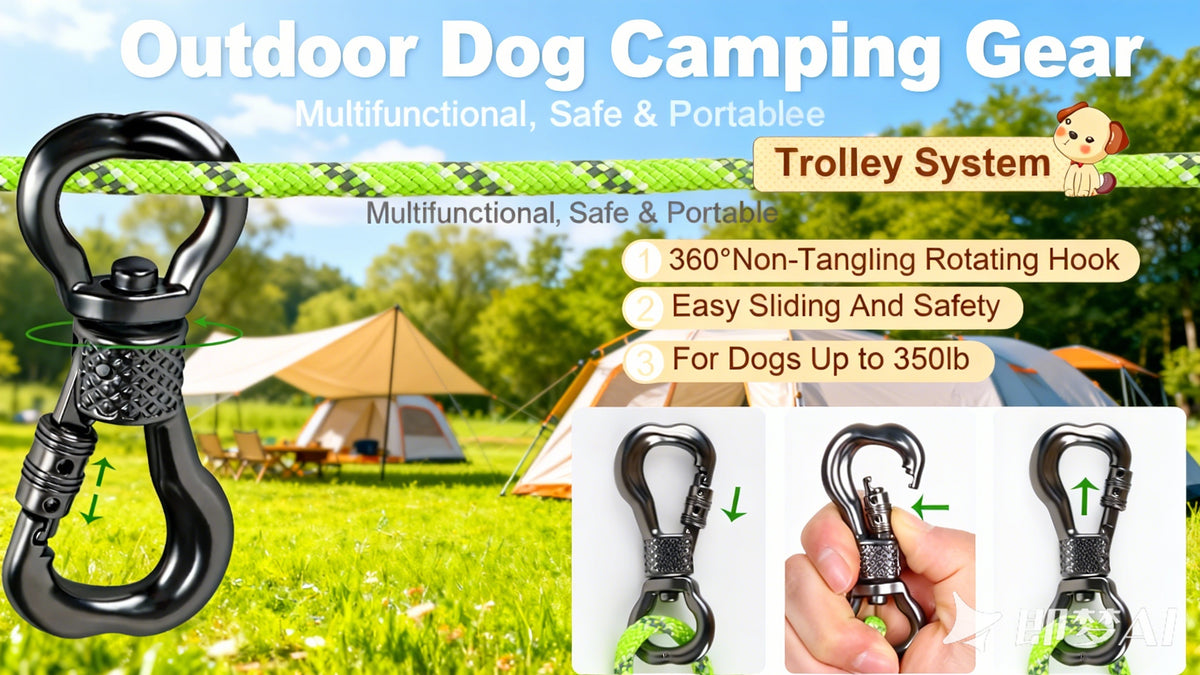Dog Trolley System for Camping, 50/75/100ft Reflective Overhead Tie-Out Cable Run for Dogs up to 200lbs, Portable Dog Lead for Yard and Parks, Orange/Green/Blue